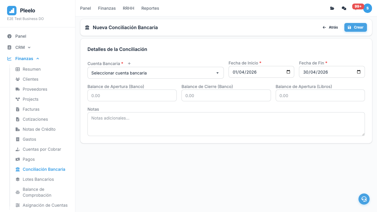Bank walkthrough create form