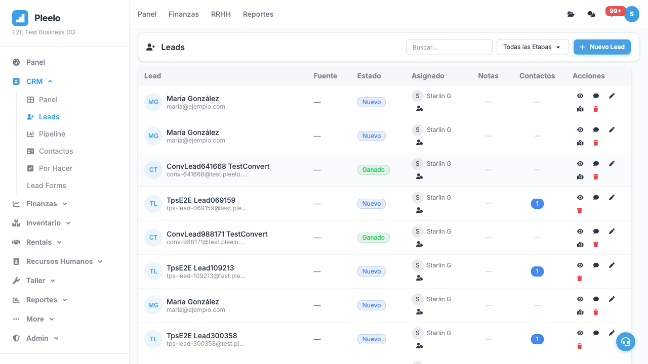 CRM walkthrough leads list