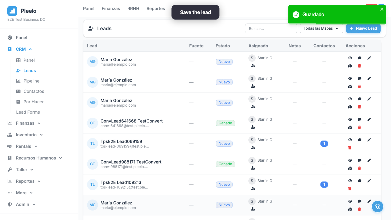 CRM walkthrough lead created
