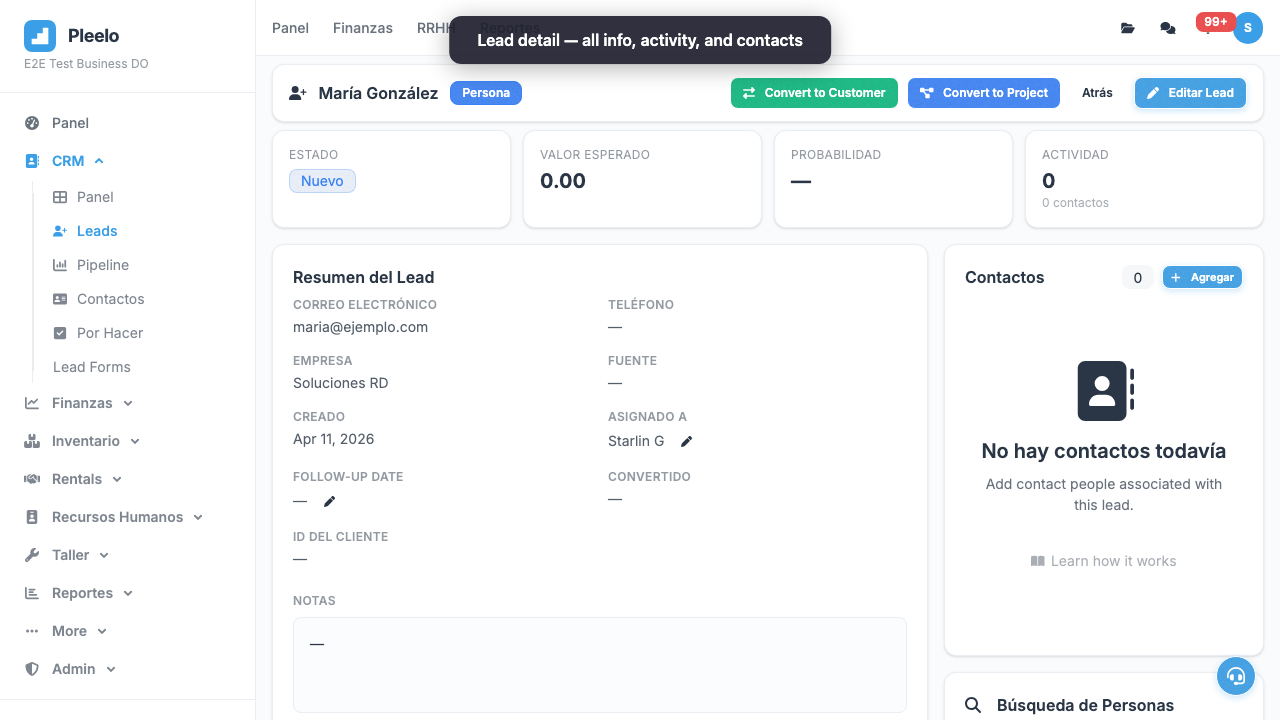 CRM walkthrough lead detail