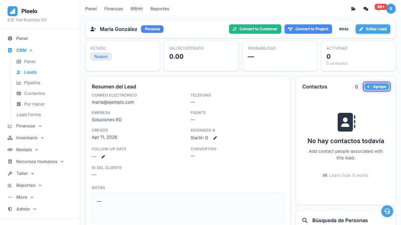 CRM walkthrough activity and contacts