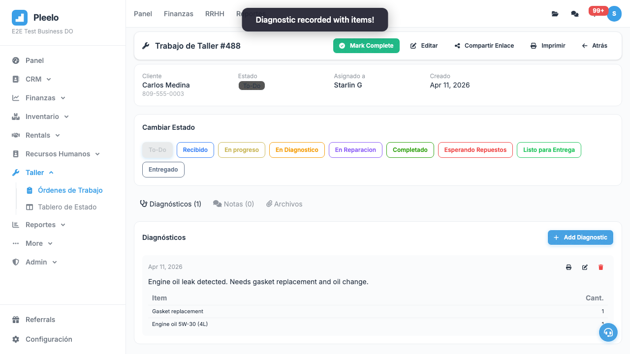 Workshop diagnostic walkthrough